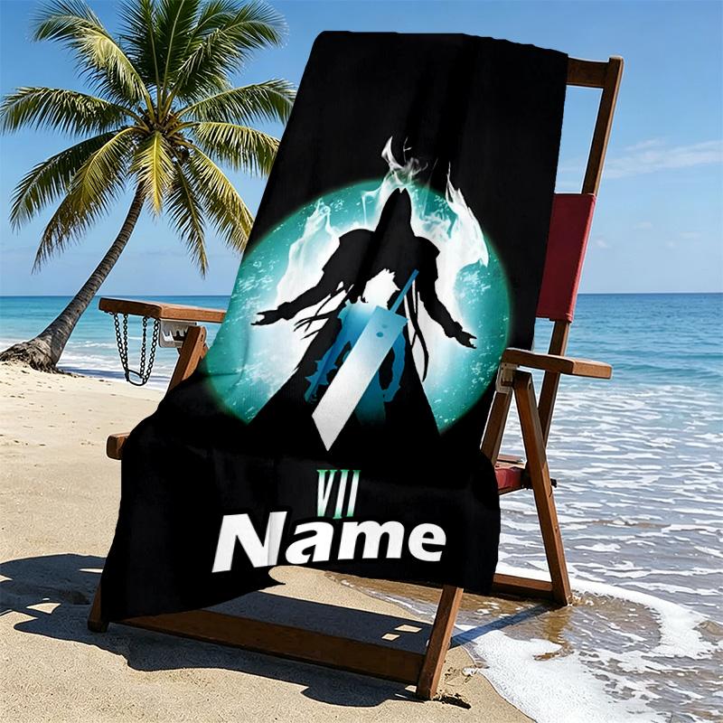 Custom Name Personalized Final Fantasy Print Beach Towel, for Trip Camping Beach Party Home Decor, Birthday Gift for Family & Friends