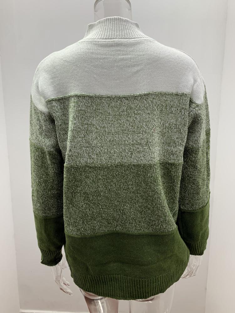 Pullovers Fashion Women's Casual Mixed Color Striped Splicing High Neck Colorblocking Soft Elegant Basic Knitted Tops Casual Long Sleeved Pullover