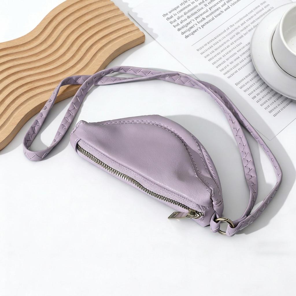 

Vintage Black Leather Crossbody Bag Minimalist Zippered Lanyard Coin Purse for Women Casual Daily Use Key Wallet Money Pouch фіолетовий