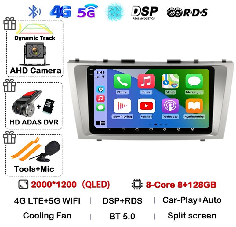 Android 14 Carplay Wifi+4G Car Radio For Toyota Camry 7 XV 40 50 2006-2011 4G Multimedia Player Navigation GPS Stereo 360 Camera