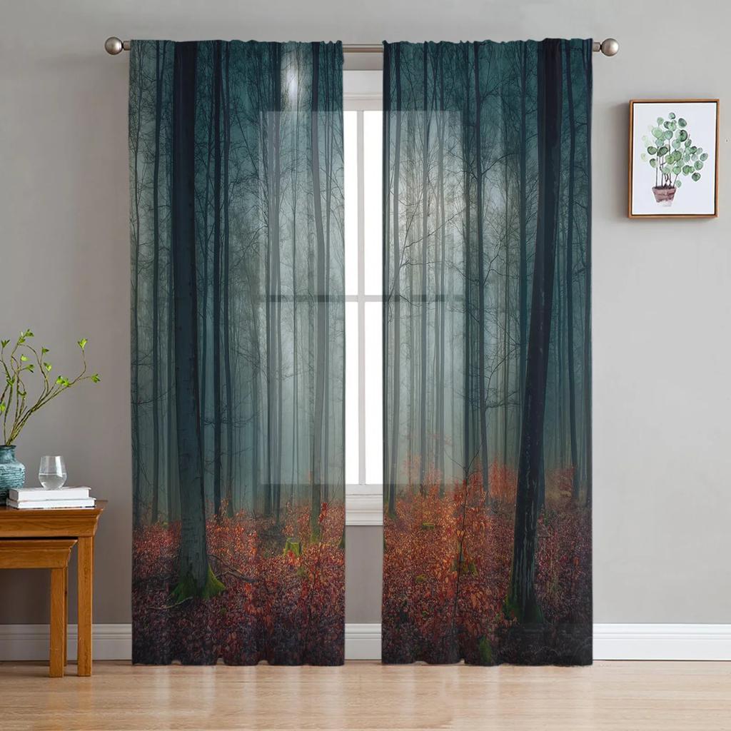 Jungle Sunlight Trees Branches Landscape Tulle Curtains Living Room Bedroom Kitchen Decor Chiffon Sheer Voile Window Curtains