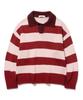 KNITTED Open Collar Striped Knit Red