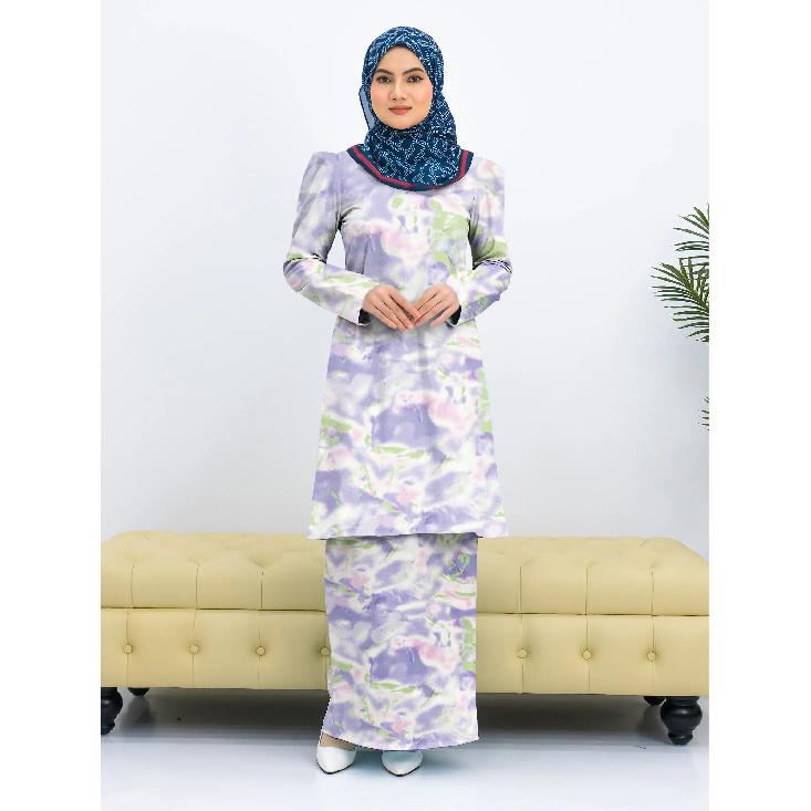 Summer New Irregular Graphic Gradient Print Fashion Long Gradient Modern Kulang Pahang Ladies Casual Muslim Suit Comfortable Ladies Two Piece Suit