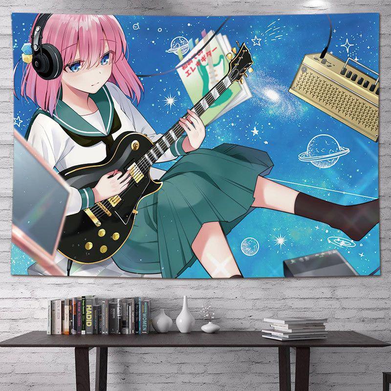 Anime Live Band Tapestry Wall Hanging School Girls Guitars Drums Concert Aesthetic Wall Art Dorm Bedroom Decor