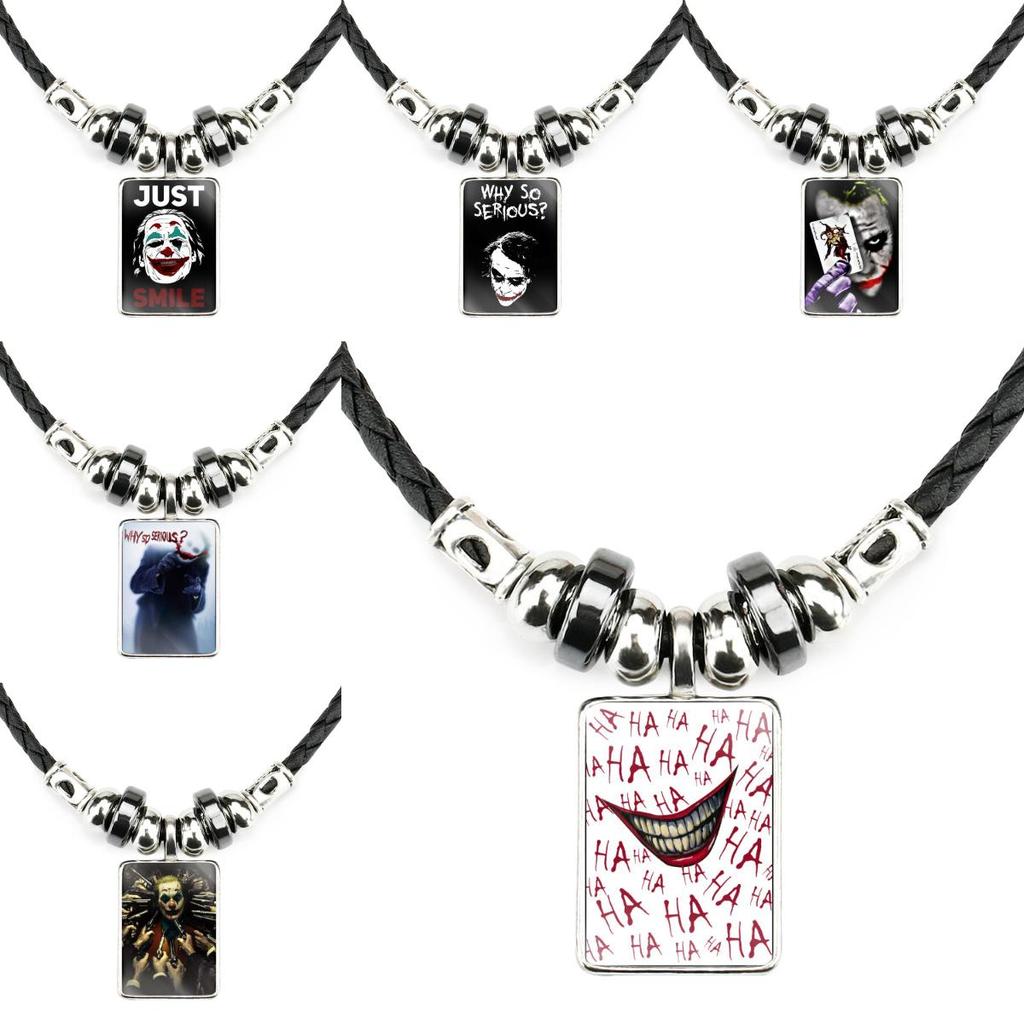 Classic Joker Movie Pendant Necklace For Men Handmade Geometric Leather Rope Chain