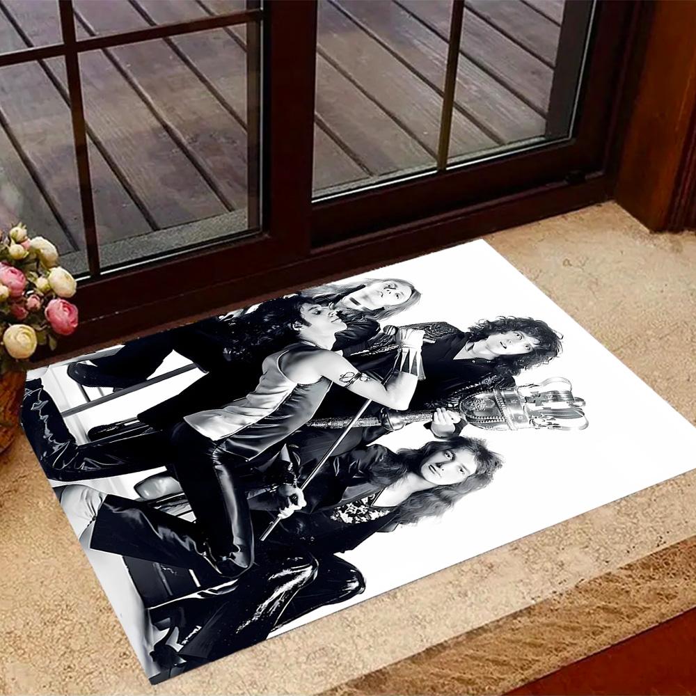 Queen Rock Band In Black Leather Themed Anti-Slip Rugs - Polyester Home Decor, Suitable for Bedrooms, Living Rooms, Doorways, Studios, and Decorations