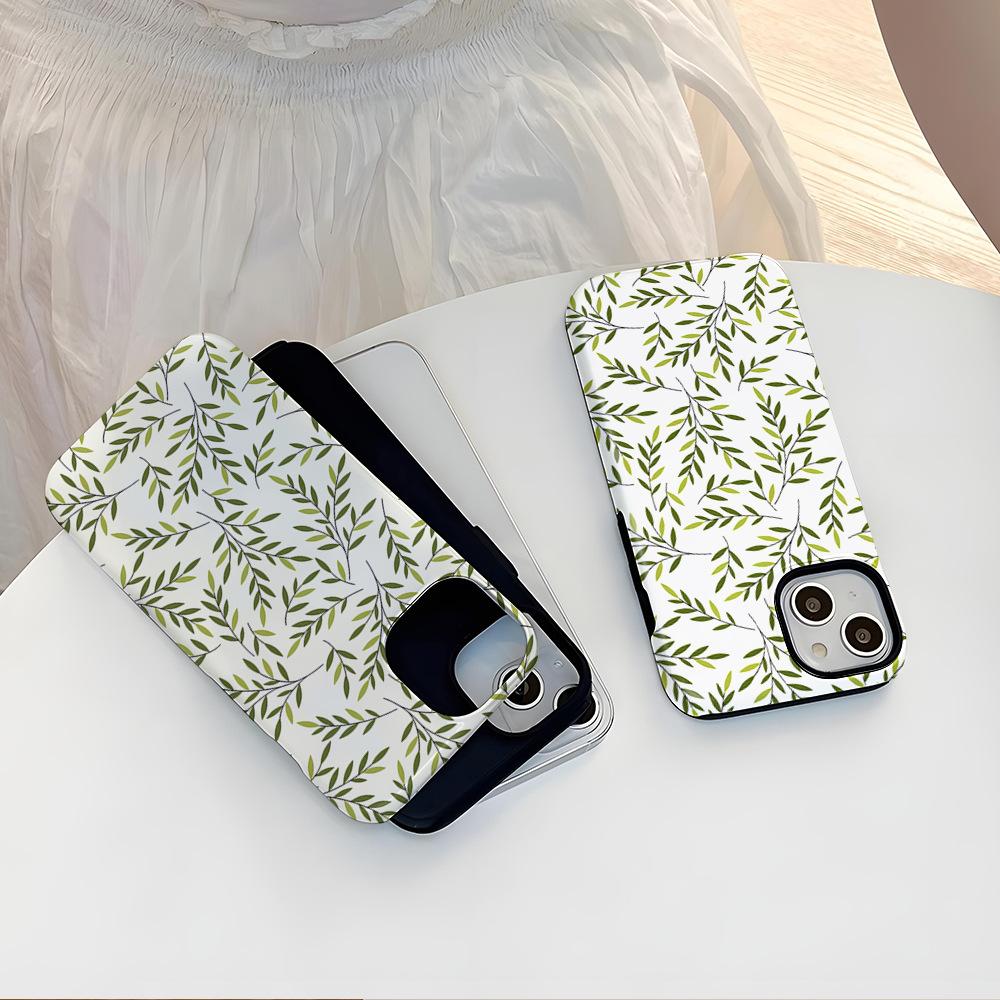 Fresh willow leaf pattern mobile phone case iPhone11 glossy texture protective case Apple 17 two-in-one magnetic film case