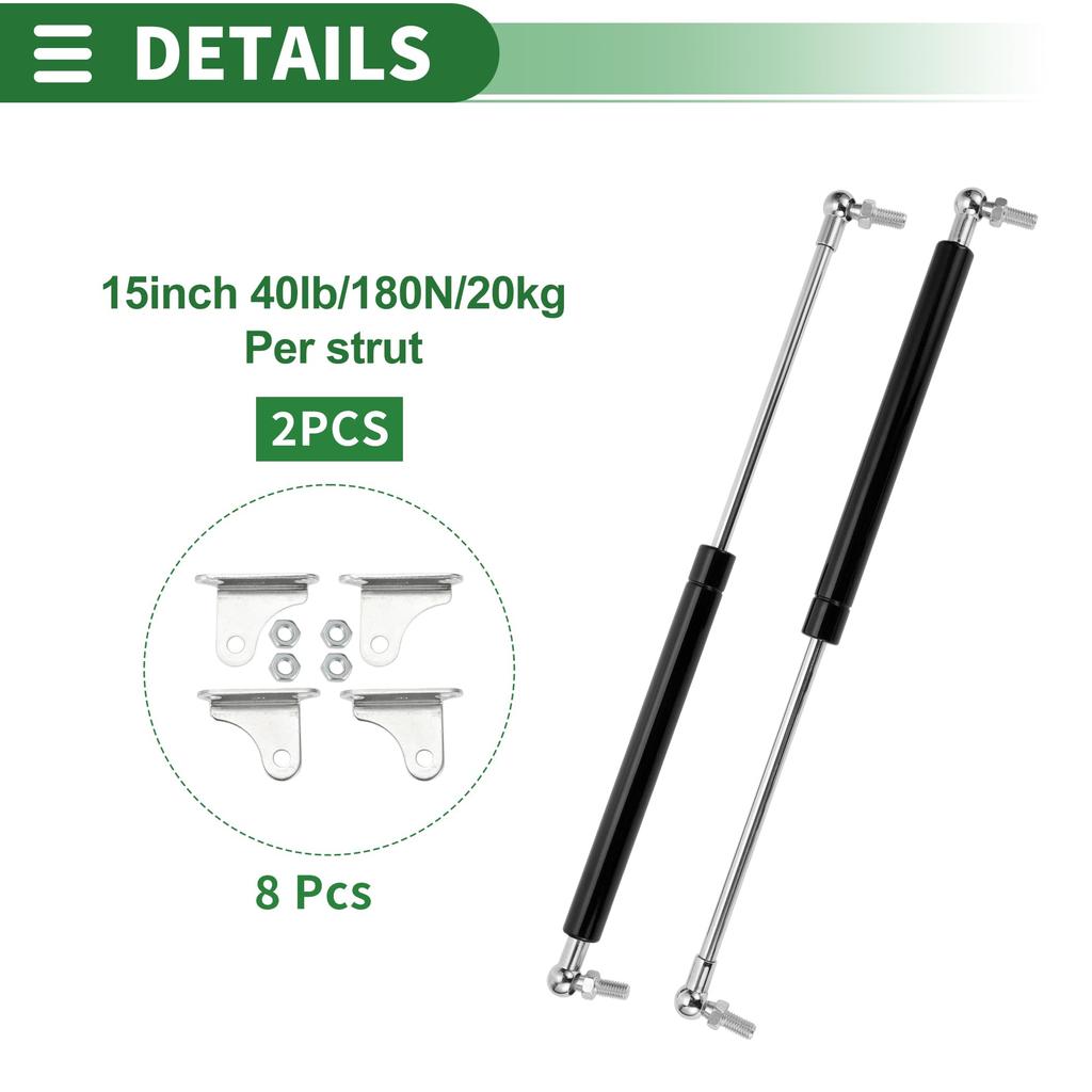 Motoforti Universal Dinner Car Lid Lift Support Strut Gas Spring 15"/380mm 40lbs/180N/20kg Black, 2 Pieces