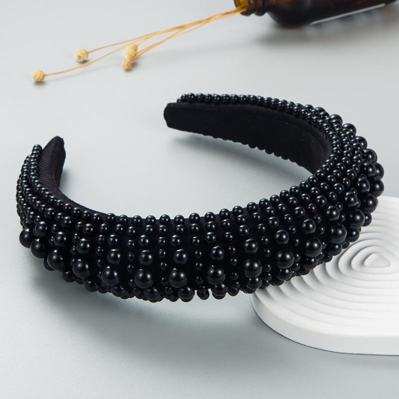 He Ming European Fashion Full Pearl Sponge Headband - Elegant High-End Hair Accessory for Women