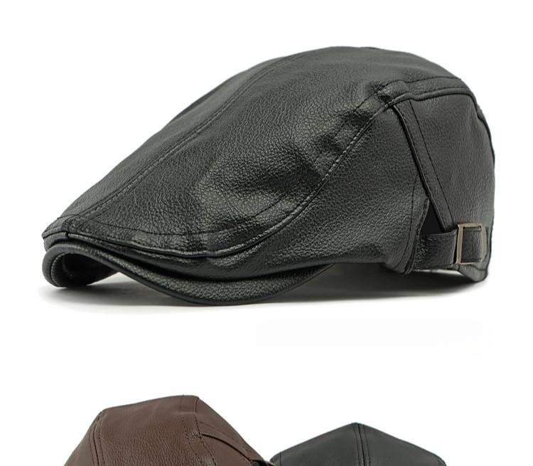 Middle-aged and Elderly Warm Hat Men's Spring and Autumn Imitation Sheepskin Beret British Retro Forward Hat Leather Cap