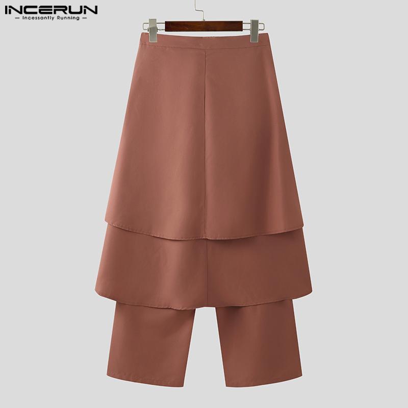 INCERUN Men Elastic Waist Layers Ruffled Pants Casual Irregular Long Trousers