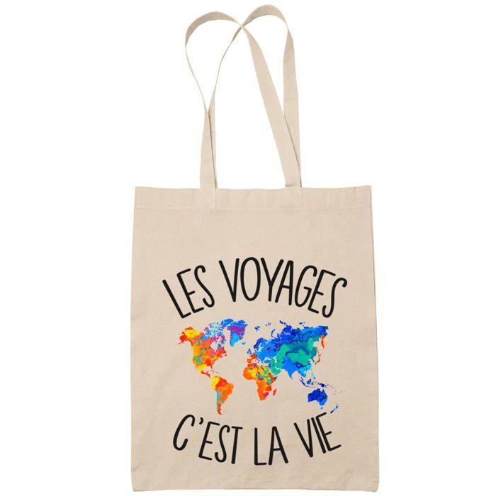 Tote bag - PLANETEE - Tote bag « voyages c'est la vie » - Coton - Imprimé en France - Beige