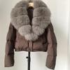 Womens Short Down Coat With Real Fox Fur Collar Lightweight Warm Winter Jacket Urban Commute Casual Wear