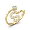 Capital S Initial Letter Moonstone Women Adjustable Front Open Ring 925 Sterling Silver Gold Vermeil