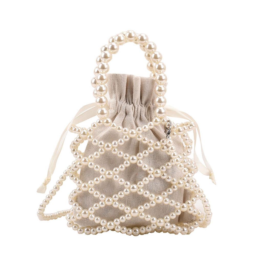 Summer Bohemia Pearl Basket Handbag for Women Luxury Design Shoulder Crossbody Beach Bag Travel Tote Bag