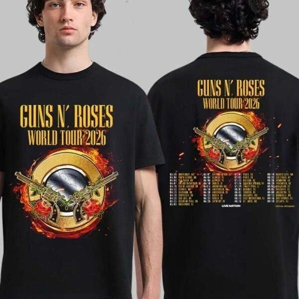 RARE! Guns N Roses World Tour 2026 Schedule Dates Two Sided T-Shirt HOT NEW Unisex T-Shirt XXXL