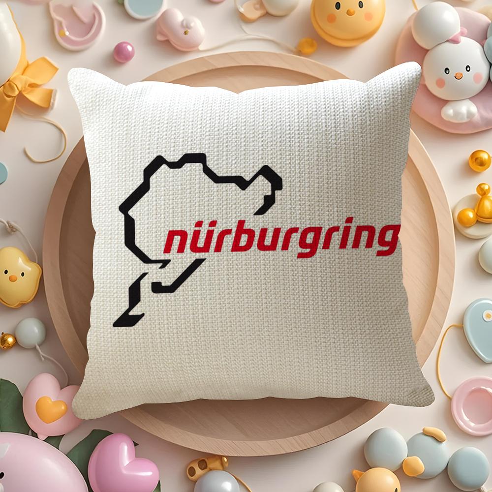 Nurburgring Sport Car Cushion Cover Linen Organic Fabric Double-Sided Printing Breathable Pillow Case Sofa Home Decor Gift