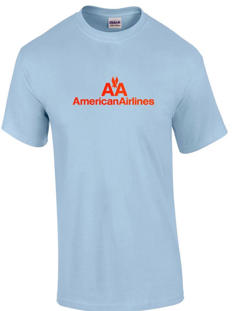 American Airlines Red Retro Logo Shirt US Airline Light Blue T-Shirt S-5XL S