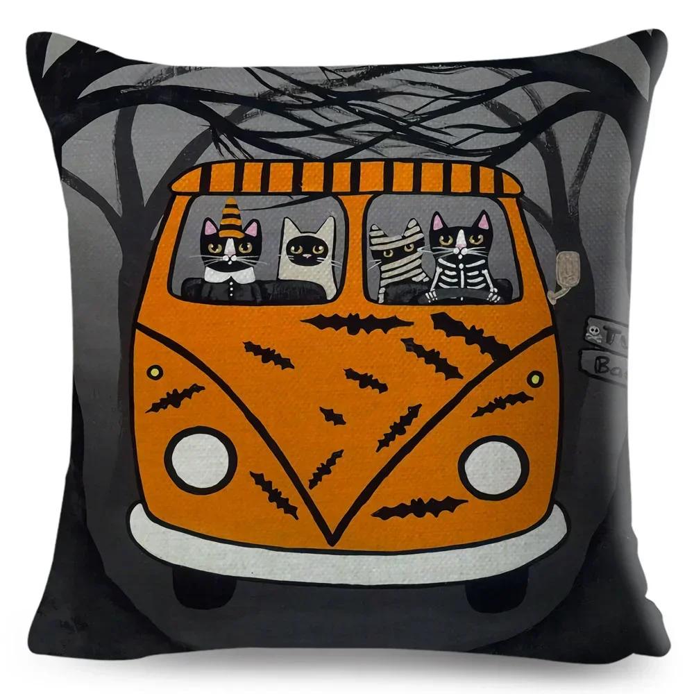 

Мультяшная наволочка с кошкой за рулем автомобиля, декор, милая наволочка с домашним животным, полиэстеровая наволочка для дивана, дома, детской комнаты 66x66cm золотой