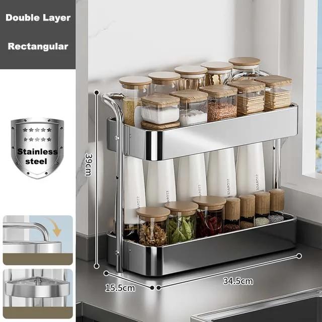 Kitchen Shelves Stainless Steel Kitchen Countertop Corner Storage Organizer Multi-layer Spice Triangular Storage Rack
