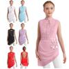 Kids Ice Skating Performance Costume Rhinestone Embellished Sleeveless Backless Mesh Overlay Asymmetrical Dress for Dance Show