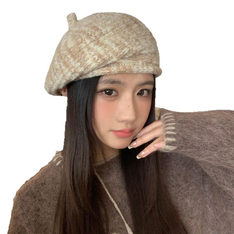 Winter hat women's fleece warm knitted wool hat big head circumference beret fashionable versatile stacking hat