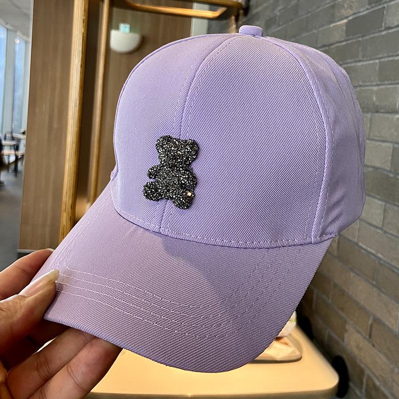 

2025 hat women s four-season cap fashionable versatile student bright diamond bear sunshade baseball cap 54-58Cm (Adjustable)