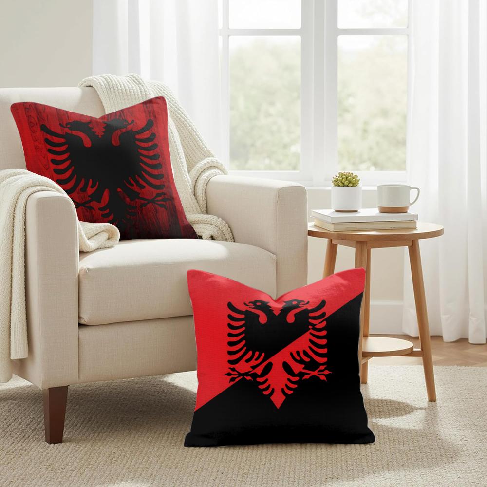 AAlbaniaS Flag Cushion Cover Natural Linen Organic Fabric DoubleSided Printing Couch Pillow Covers Home Decor