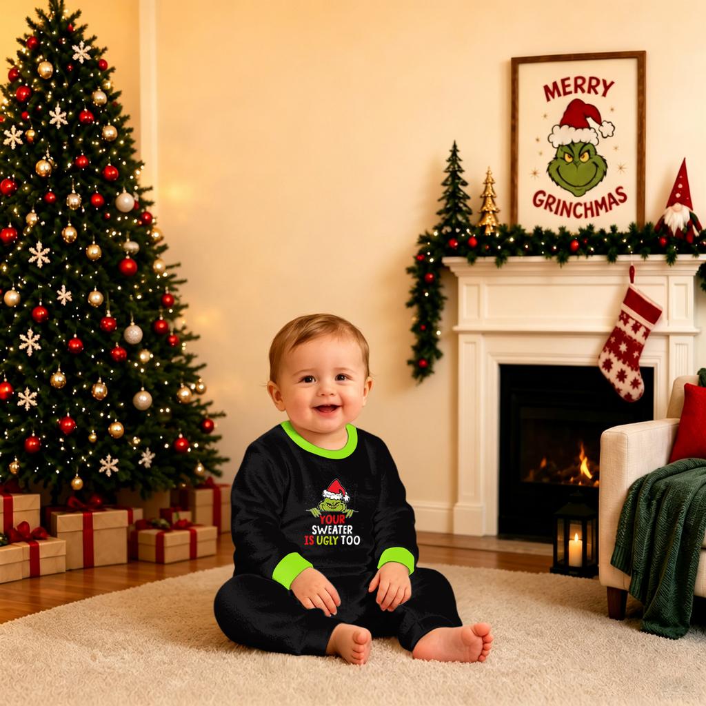 Parent-Child Matching Christmas Graphic Print Plush Loungewear Set for Holiday Sleepwear