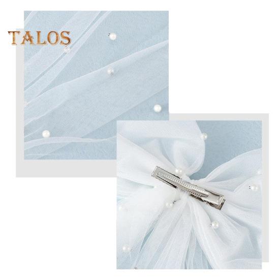 Braut Haarklammer mit Schleife Kunstperle Schleier Hochzeit Kopfschmuck Weiß Tüll Hochzeitstag Flitterwochen Haaraccessoire