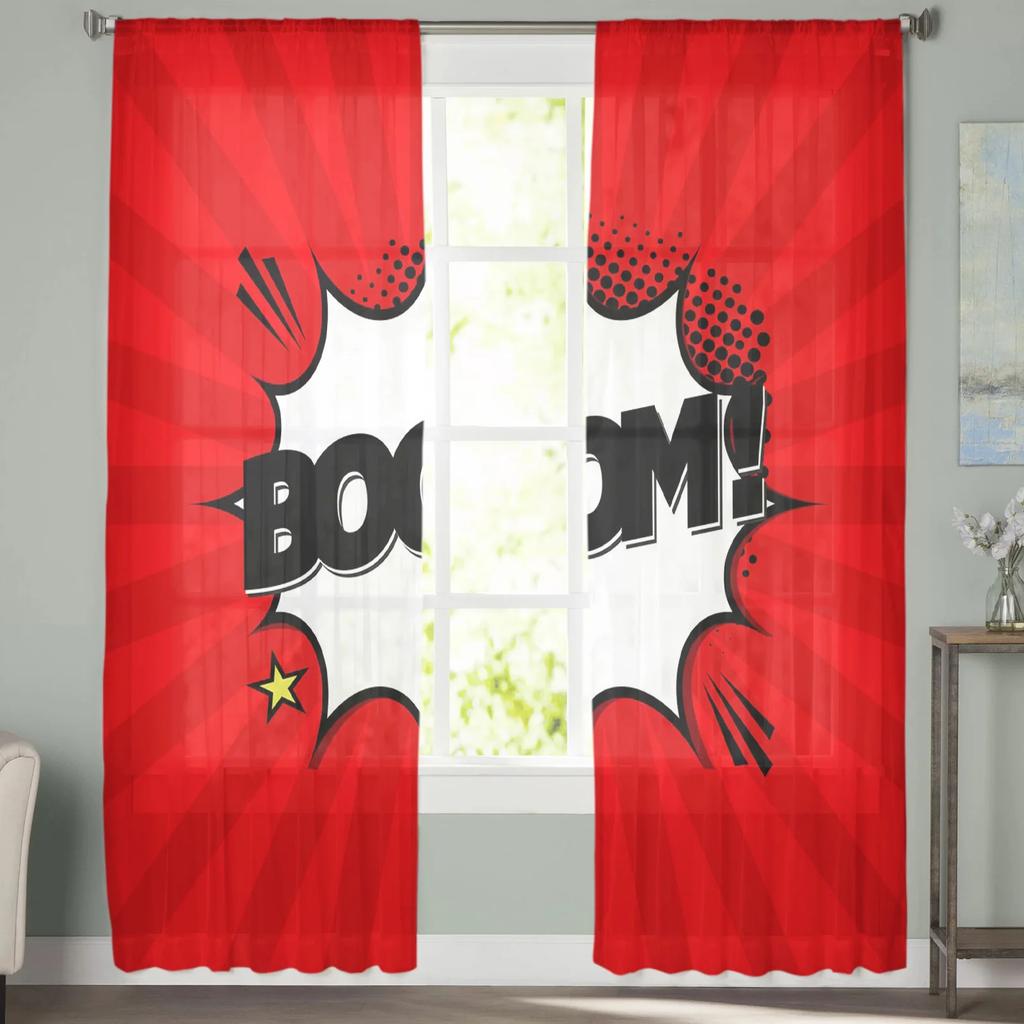 Comic Art Boom Star Voile Curtains Kitchen Living Room Bedroom Decoration Chiffon Tulle Window Treatment Light Filtering Made Of Polyester Area Decor