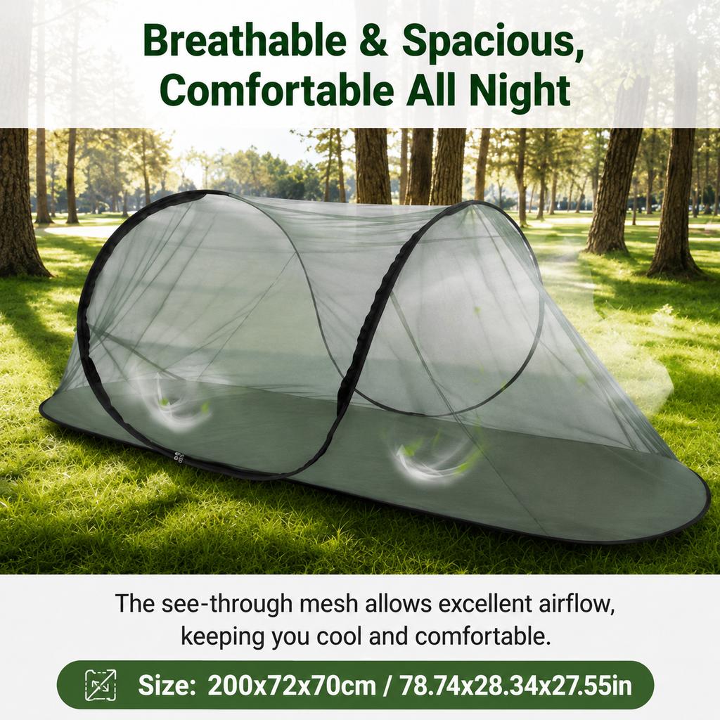 Pop-Up Outdoor Boat-shaped Mosquito Net Tent Portable Single Person Sleeping Net with Built-In Base for Camping Travel & Hiking