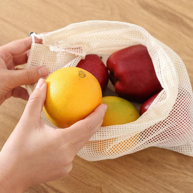 Breathable Cotton Drawstring Storage Bags Assorted Sizes For Freshness Produce Kitchen Organization Sustainable