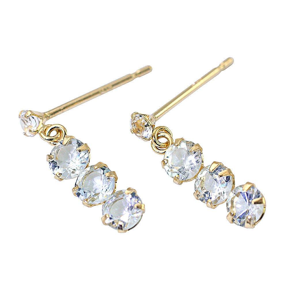 

Aquamarine 18K Yellow White Light Blue [Barzaz] Earrings, Gold, K18, Topaz, 18K, Swinging, світло-синій колір