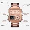 SKMEI Men's Digital Sports Watch LED Square Large Face Multi-Time Zone Waterproof Stopwatch Rose Gold-Light 1.78x1.61x0.55 inch Business