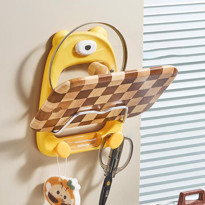 Pot Lids Holder For Cabinet Door Or Wall, 2-Tier Lids And Pans Organizer, Wall Mount No Drilling Adhesive Pot Lid Rack