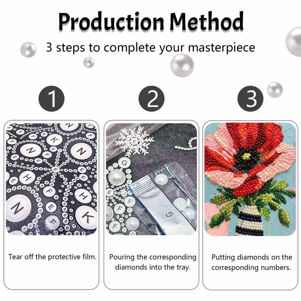 DIY Framed Pearl Painting Kit with Red Poppy Flower Vase 5D Sparkling Bead Art Canvas Ready to Display Home Decor Handmade Gift Idea