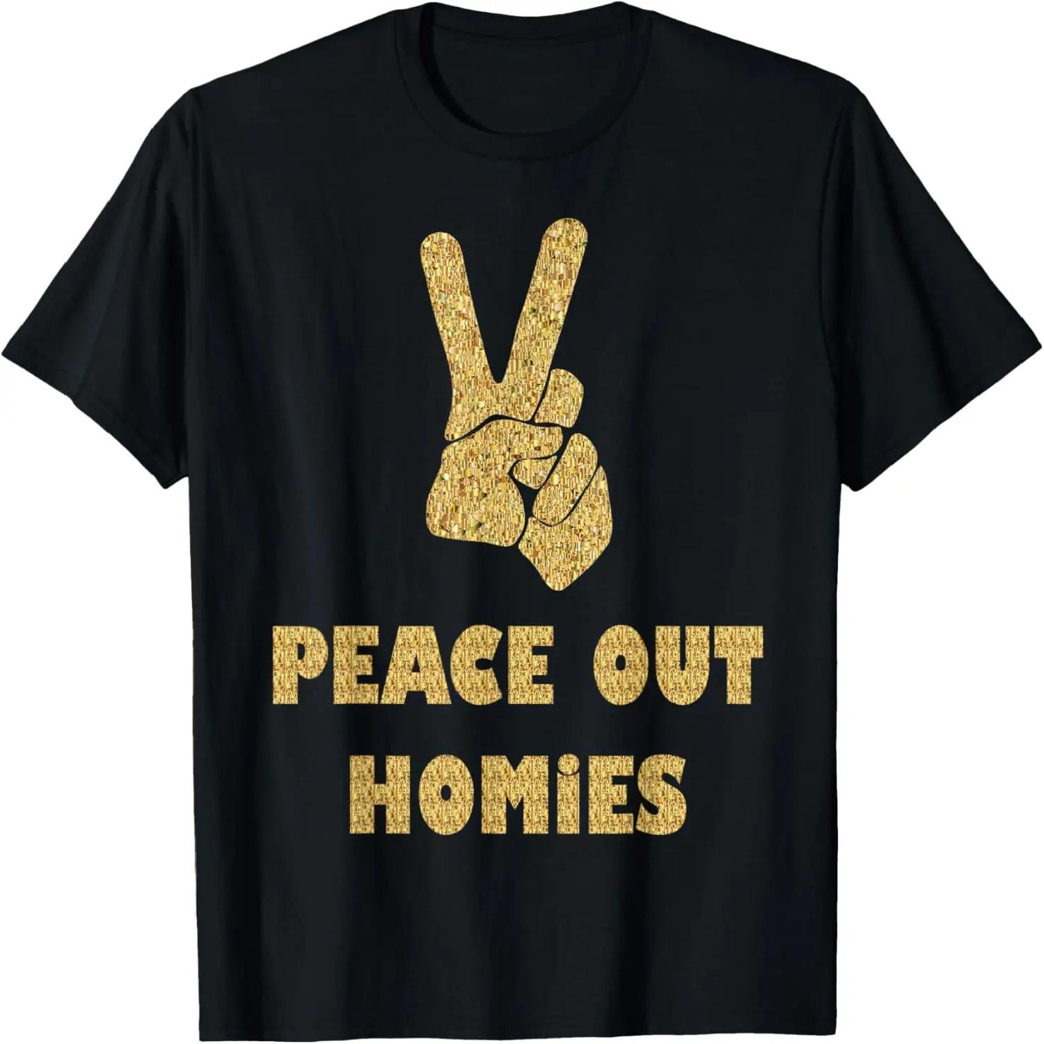 

PEACE OUT HOMiES Gold Hand Sign Cool Graphic T-Shirt S чёрный