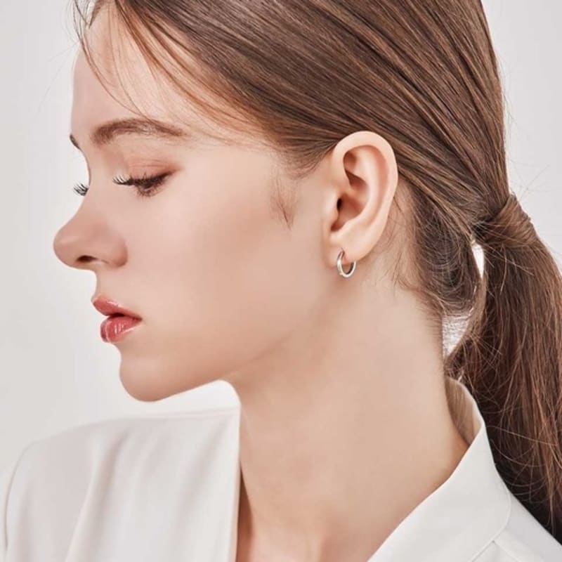 GEIGER Jewelry Silver 925 Simple Basic One-Touch Ring Earrings GISVEE139