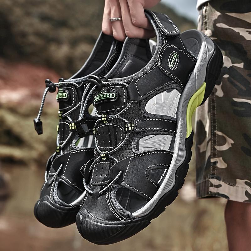 Fashion Summer Mens Casual Shoes Leather High Quality Non-Slip Outdoor Sandals Fashion Walking Beach Shoes for Men Breathable Mocassins