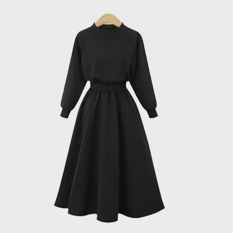 Korean Style Autumn/Winter Long Sleeve Waisted Sweater Dress for Women - Trendy Round Neck Design