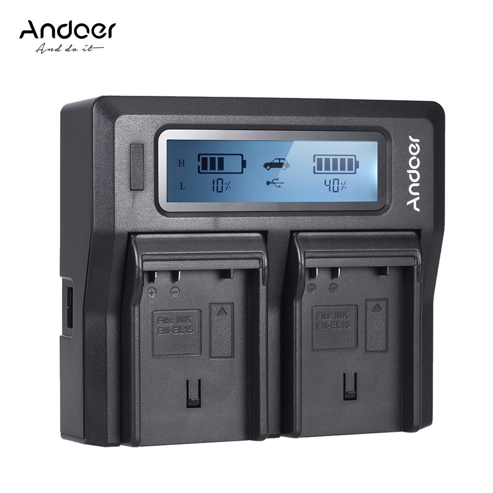 Andoer EN-EL15 Dual Channel Digital Camera Battery Charger W/ LCD Display Replacement for Nikon