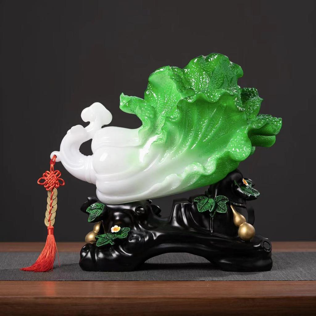 Lucky Cabbage Wealth Figurine, Resin Chinese Fortune Cabbage Sculpture For Living Room, Office, Shop, Cabinet And Home Decor