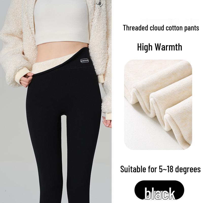 High Waist Warm Fleece-Lined Leggings - Vertical Stripe, Matte, Slimming Cotton for Autumn/Winter