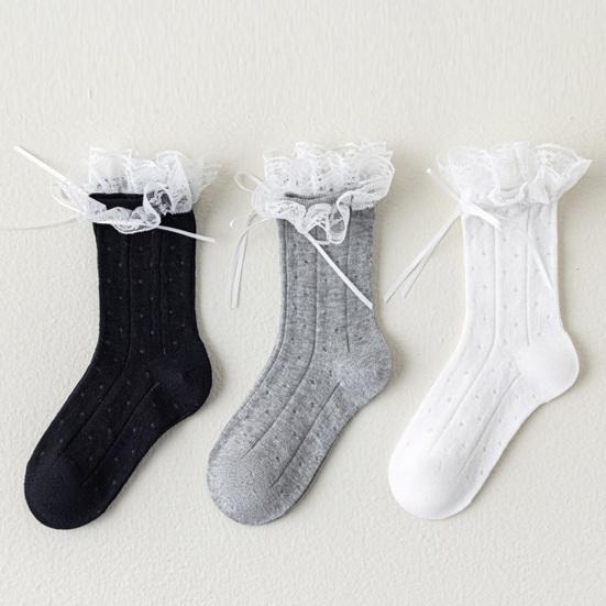1 Pair Girls Mesh Lace Crew Socks for Socks Thin Breathable Kids Students Cute Bow Cotton