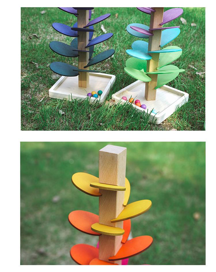 Macaron-Colored Beech Wood Music Tree: Montessori Sensory Roller Ball Toy for Early Learning