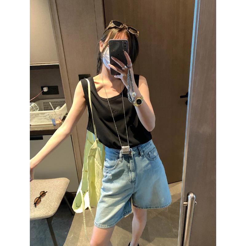 

Moqie Retro High-Waisted Ripped Denim Shorts MQ0592 M светло-синий