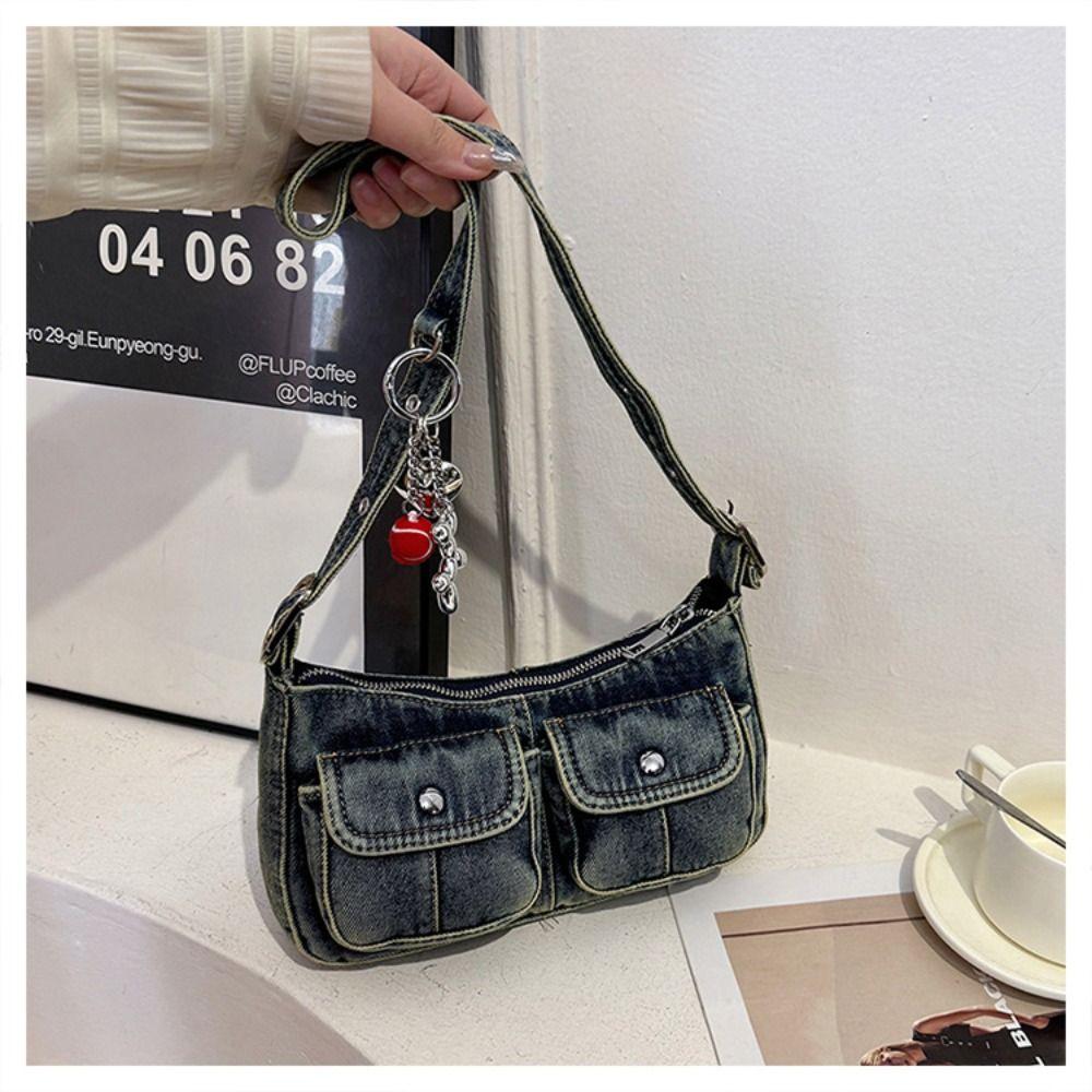 Y2K Retro Denim Bag Underarm Bag Cloth Bag Portable Spicy Girl Shoulder Bag Girls