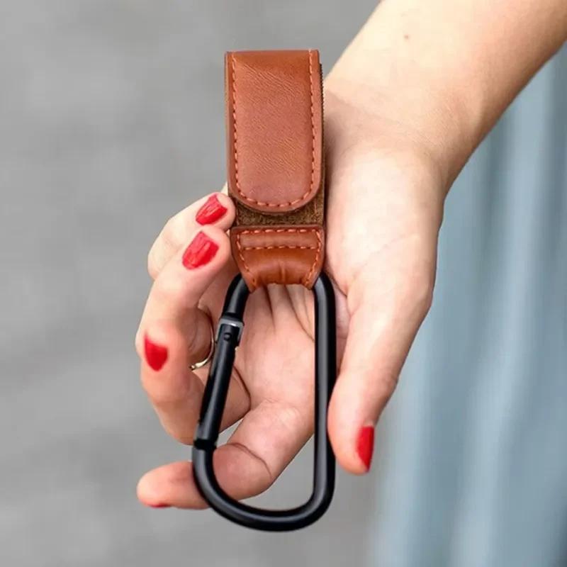 Multifunctional PU Leather Stroller Hook 360 Degree Rotatable Velcro Hook for Baby Pram Stroller Cart Organizer Accessory