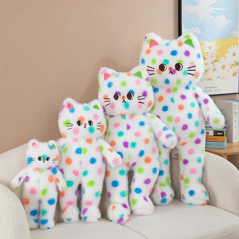 45-80Cm Kawaii Wave Point Cat Plush Toy Doll Pillow Cushion Cartoon White Red Large Size Sleeping Plush Doll Gift For Girlfriend